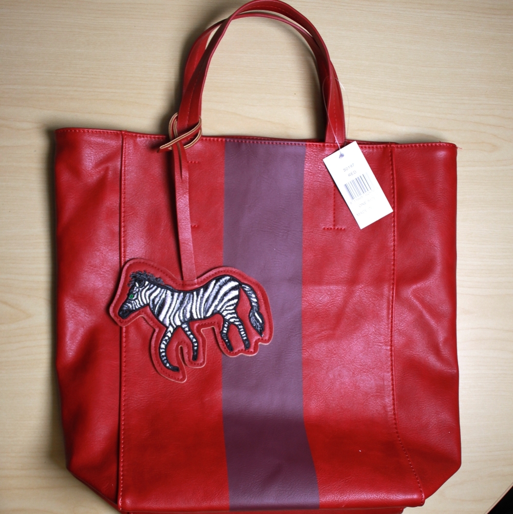 Pleather zebra tote bag